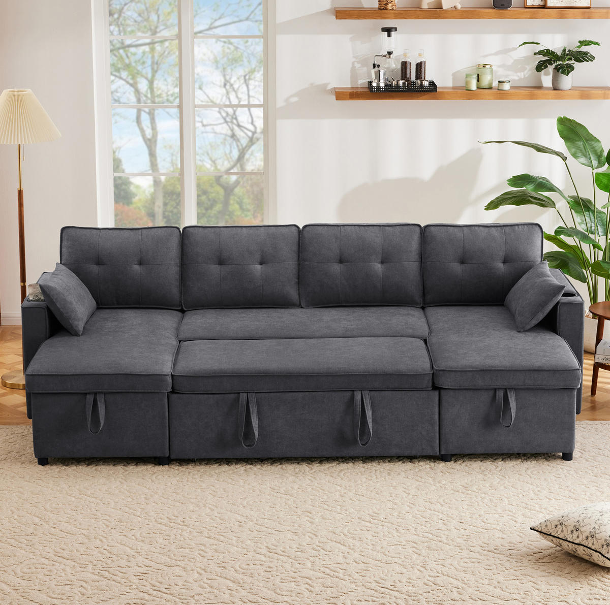 SCHLAFSOFA 270/130/86 cm in Grau – ausziehbar mit Stauraum - Grau, Textil (130/86/270cm) - BEAOK