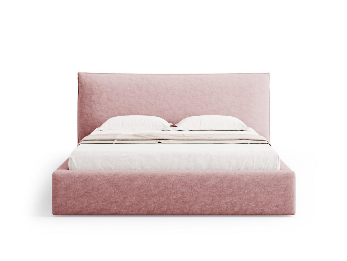 BETT mit Bettkasten und Kopfteil Kaelle aus Chenille-Stoff rosa 180x200cm - Pink, Textil (180/200cm) - Micadoni