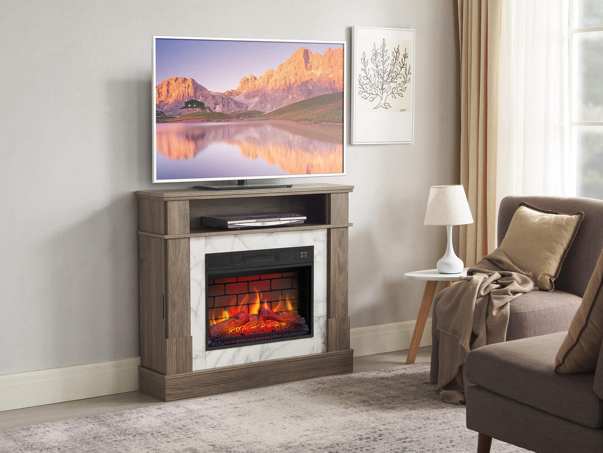 ELEKTROKAMIN For Living AF23BS Graueiche – Breite 96 cm, 3D-Flammeneffekt, LED-Beleuchtung, Heizfunktion - Braun, Glas/Holzwerkstoff (102.2/90.6/20.6cm) - ArtiFlame