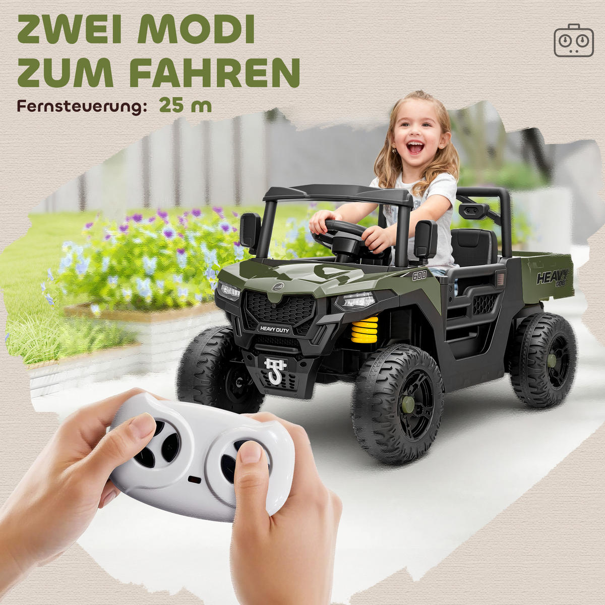 KINDER-ELEKTROAUTO 12V mit Fernbedienung, 2 Motor Grün - Grün, Kunststoff (105/60/60cm) - AIYAPLAY