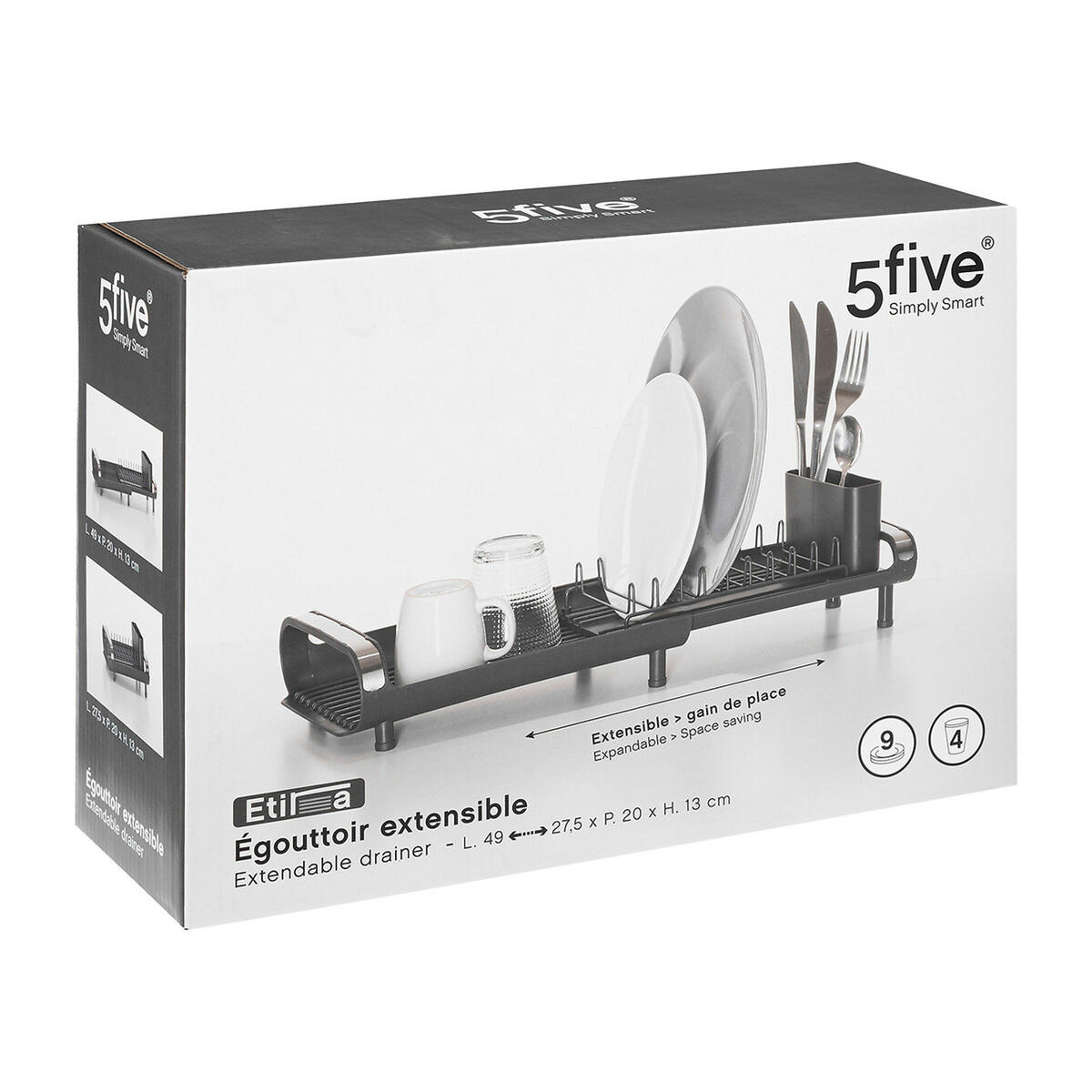 ABTROPFGESTELL Ausziehbar Etira für 9 Teller, Kunststoff, Edelstahl, Grau - Grau, Kunststoff (20/13/49cm) - 5five Simply Smart