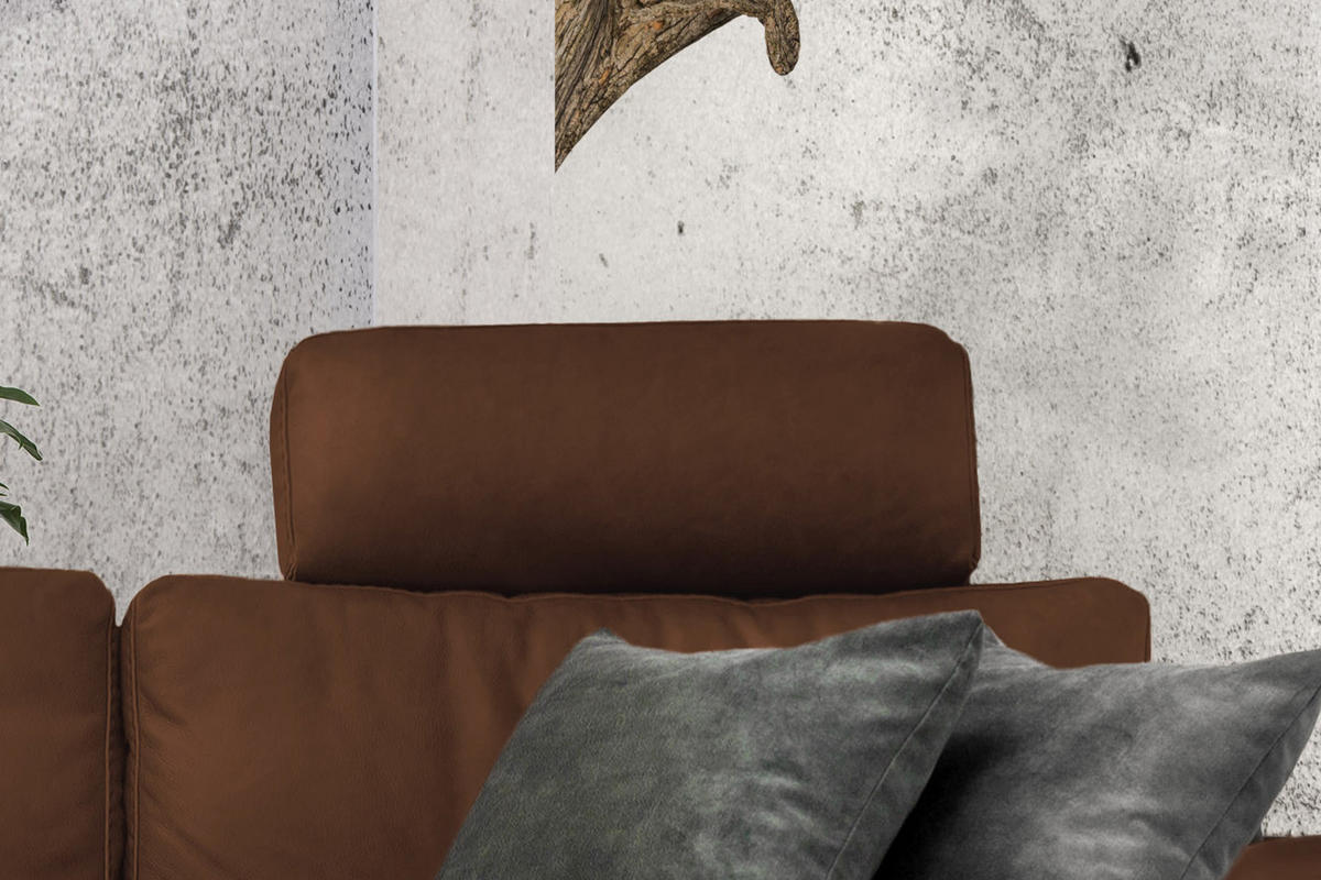 ECKSOFA XL MOTOR. RELAXFUNKTION LOLA Braun Leder - Dunkelbraun/Schwarz, Leder (304/178cm) - KAWOLA