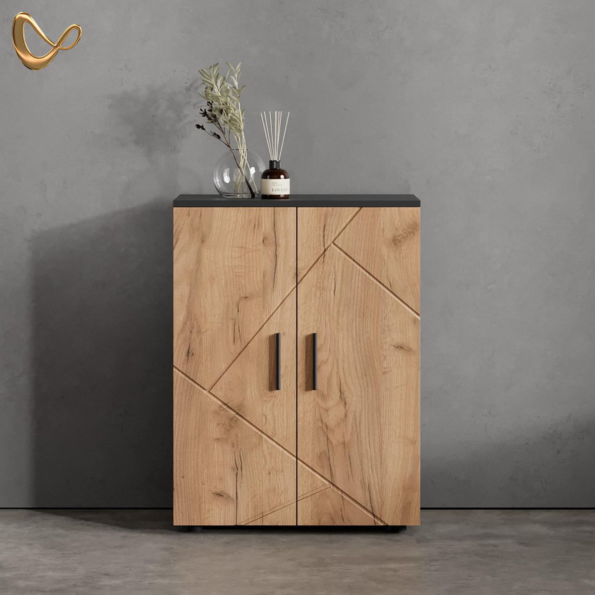 MIDISCHRANK Ronco Goldkraft Eiche/Anthrazit 60 x 81 cm - Anthrazit/Eiche Wotan, Holzwerkstoff (60/81/30cm) - Livinity®