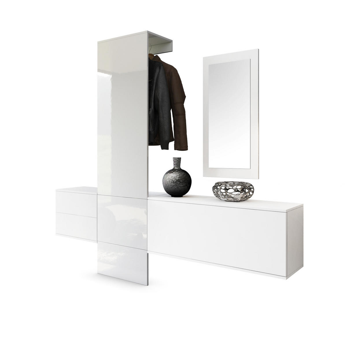 GARDEROBE Carlton Paneel in Weiß Hochglanz - Weiß Hochglanz, Holzwerkstoff (208/193/35cm) - Vladon