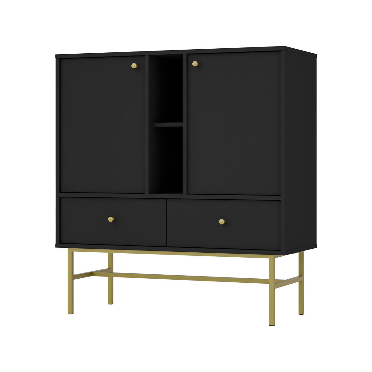 KOMMODE TORINO 100/108/41 cm mit 2 Schubladen 2 Türen Graphitfarben - Graphitfarben, Holzwerkstoff (100/108/41cm) - MASSENO