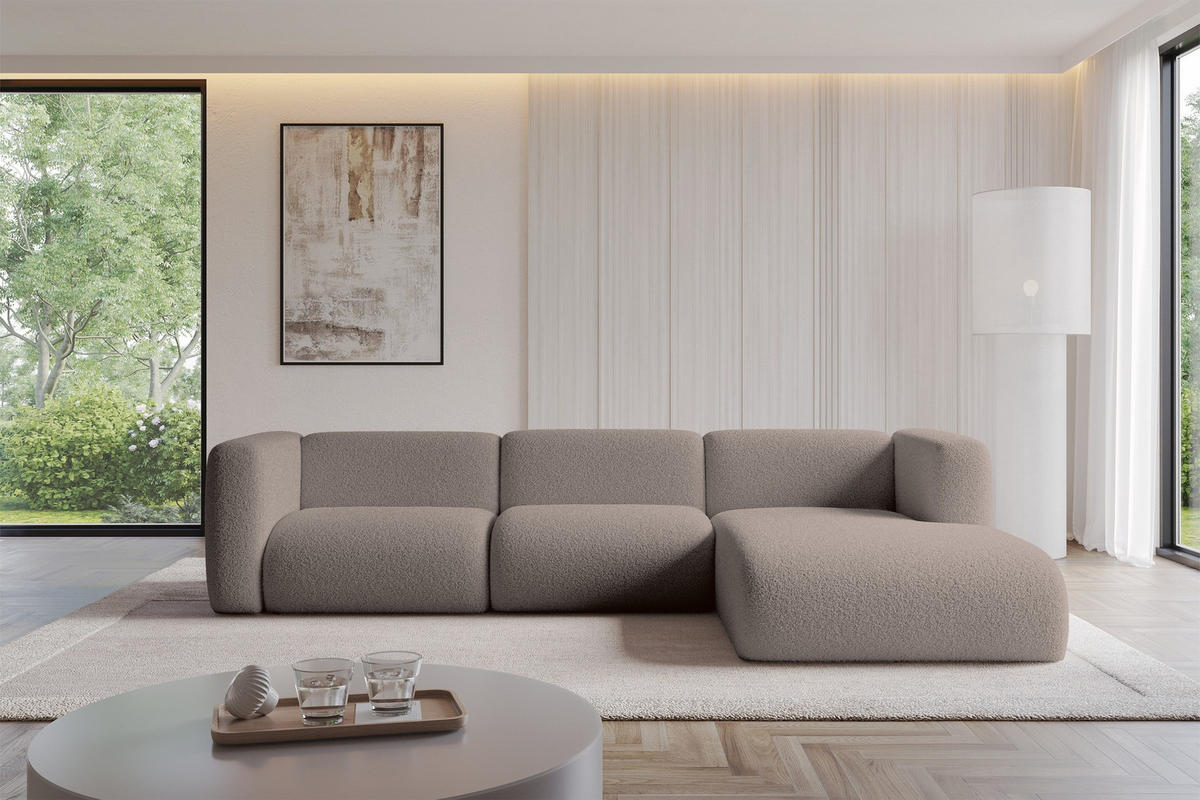 ECKSOFA Ottomane Rechts MIRA-L2 318x179x89 Braun Bouclé - Dunkelbraun/Schwarz, Holzwerkstoff/Kunststoff (318/179cm) - ALTDECOR
