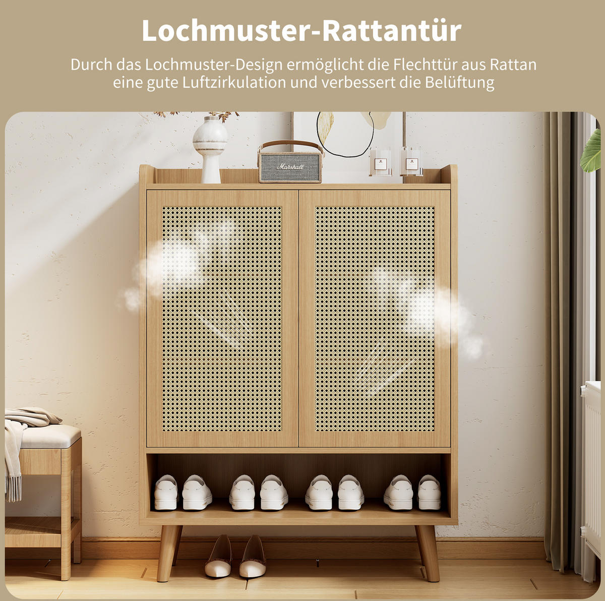 SCHUHSCHRANK 80/35/105 cm mit 2 Türen, 5 Böden und Push-to-Open in Eiche - Naturfarben, Holzwerkstoff (80/105/35cm) - BEAOK