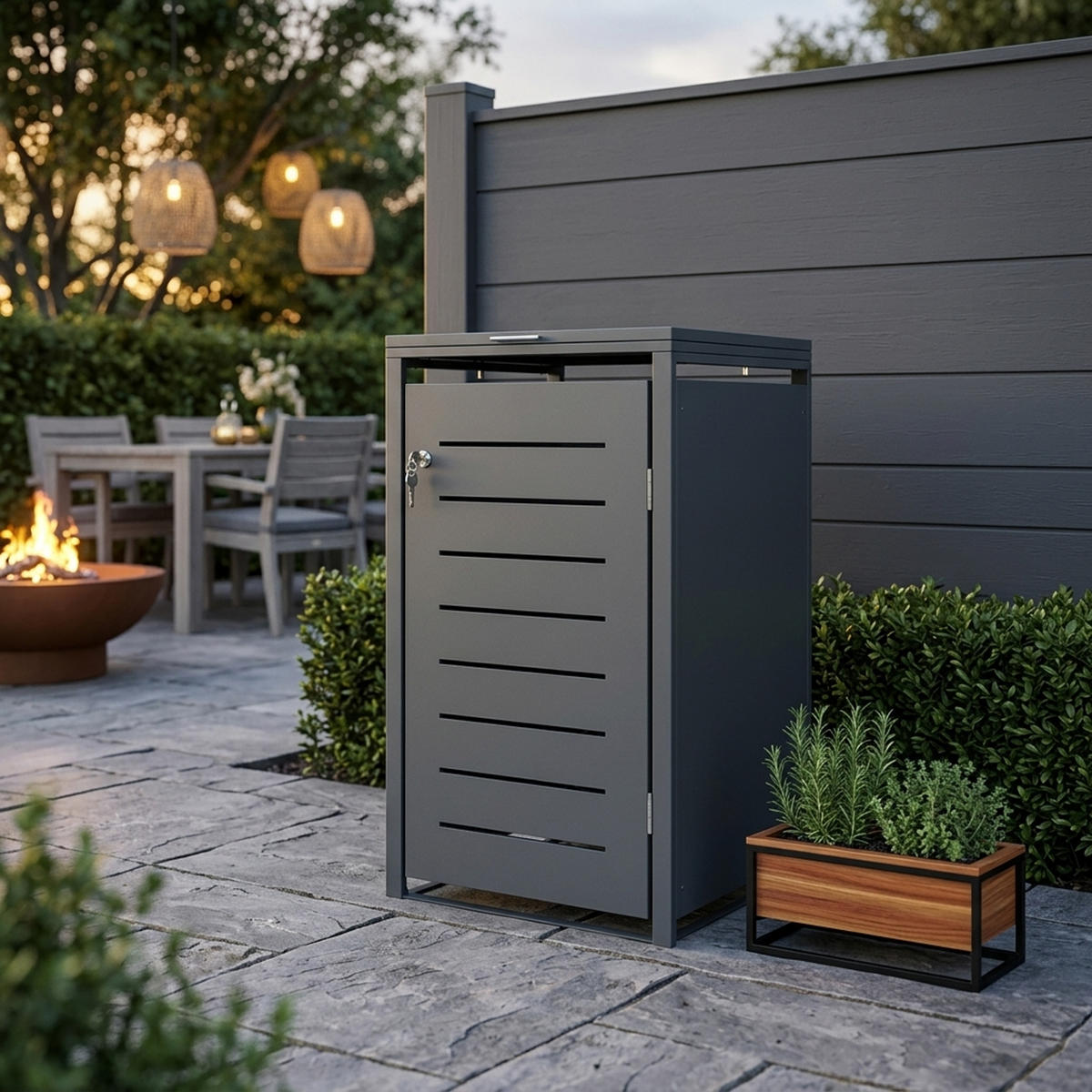 MÜLLTONNENVERKLEIDUNG London - Mülltonnenbox für 1 - Stahl verzinkt, anthrazit - Grau, Metall (66/116/80cm) - TPFGarden
