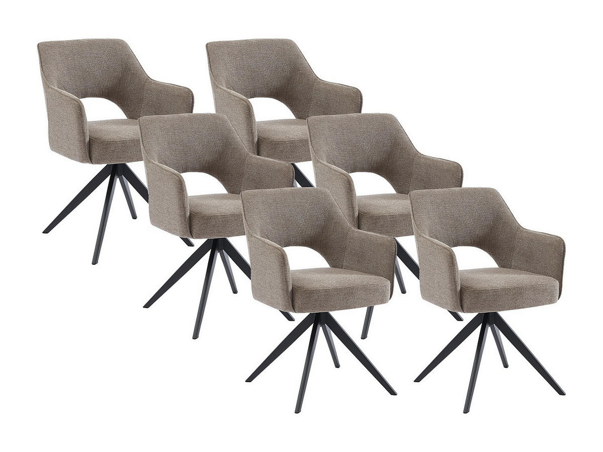 BÜROSTUHL Drehstuhl mit Armlehnen 6er-Set - Stoff & Metall - Taupe - KONYA - Braun, Textil (59/84/58cm) - Vente-Unique
