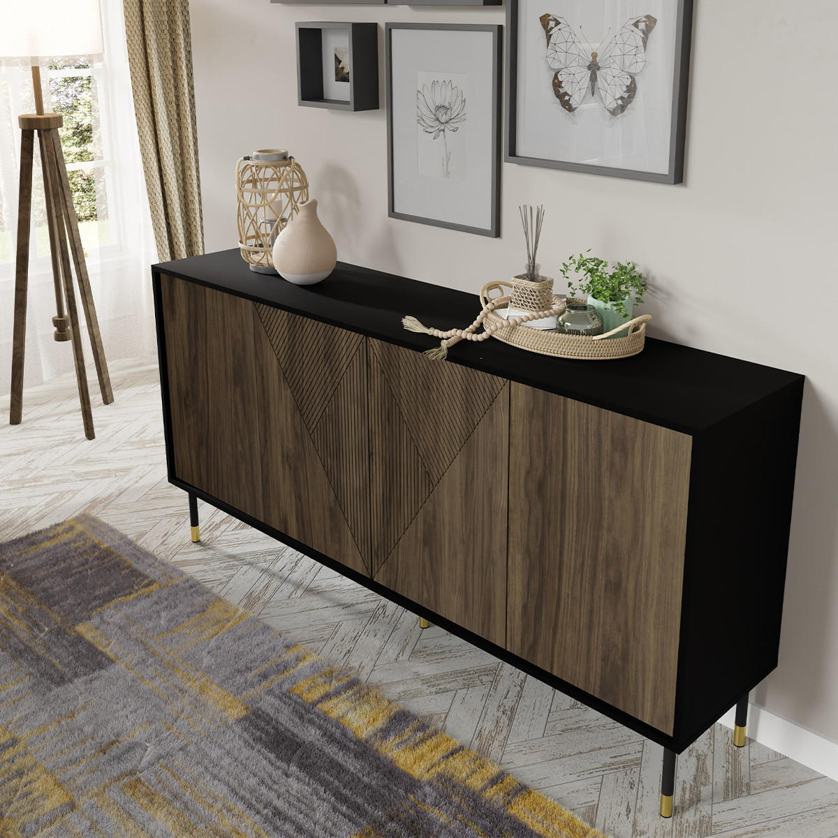 KOMODA Aglaé Drvo i crno - crna, drvni materijal (180/88/40cm) - Petits-meubles