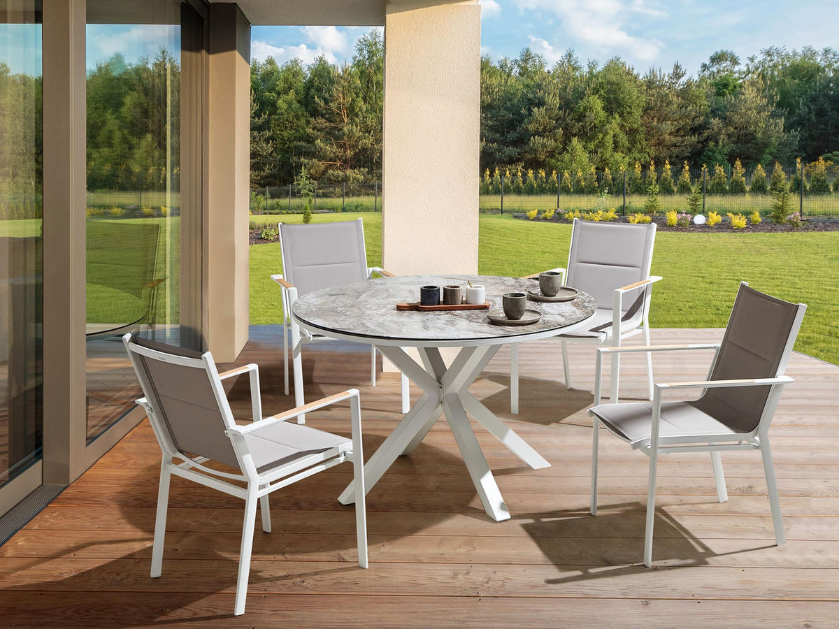 GARTENTISCH-SET 4-Sitzer Weiß Maletto/Busseto - Hellbraun/Weiß, Metall - Beliani