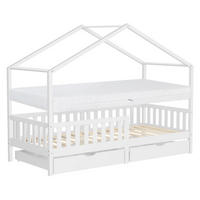 HAUSBETT mit Matratze 90x200 cm und 2 Schubladen Weiß aus Kiefernholz - Weiß, Holz (90/200cm) - ML-DESIGN