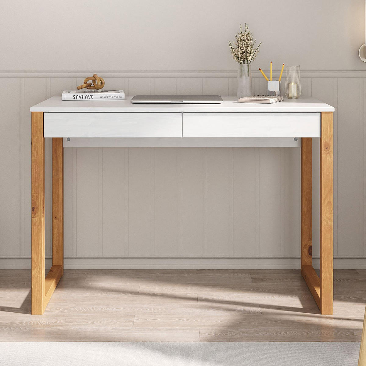 SCHREIBTISCH NOAH - Eichefarben/Weiß, Holz (54/110/75cm) - IDIMEX