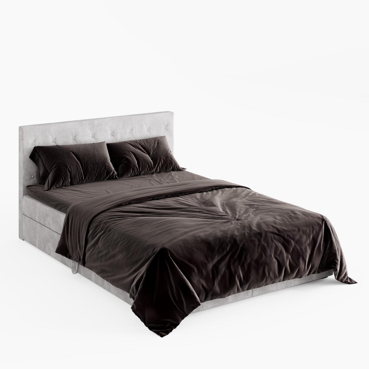 BOXBETT CRYSTAL 200/200 cm, in Hellgrau, Premium Velours-Stoff, Bettkasten, Matratze, Topper - Hellgrau, Textil (200/20cm) - Barchello