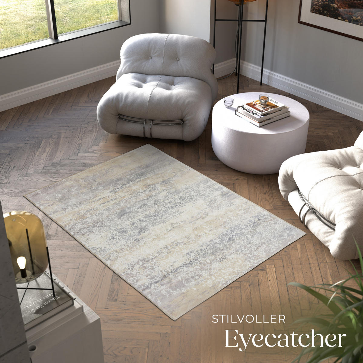 TEPPICH Vintage Design Dalia,rutschfeste Unterfläche,beige - Beige, Kunststoff (120/170cm) - tectake