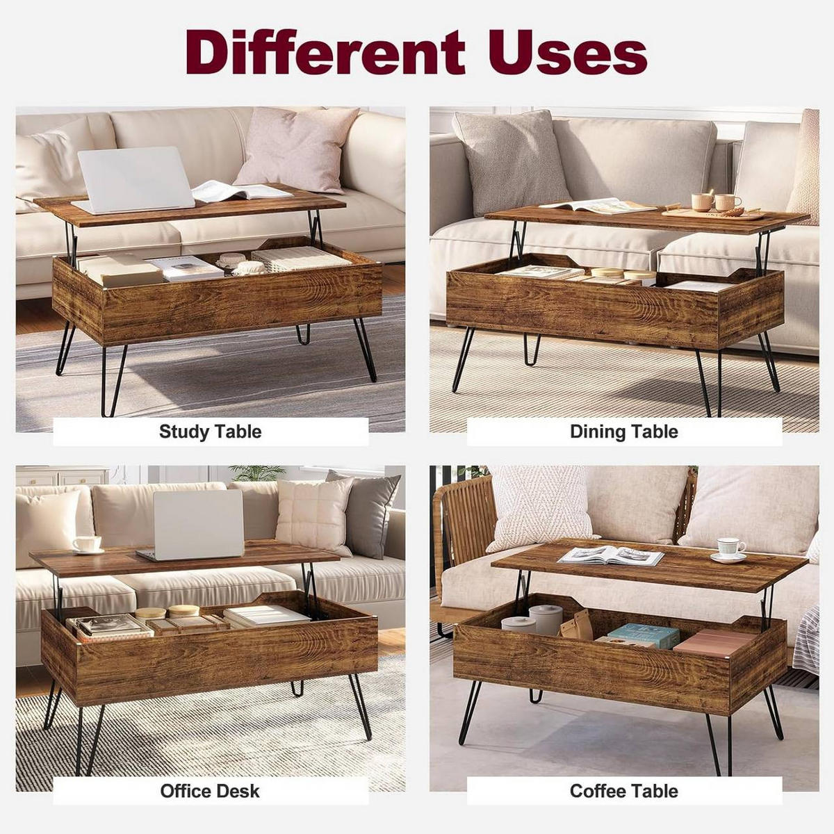 COUCHTISCH mit Stauraum, Metallbeine, Vintage-Holzoptik - Alteiche, Holzwerkstoff/Metall (50/95/40cm) - Woltu