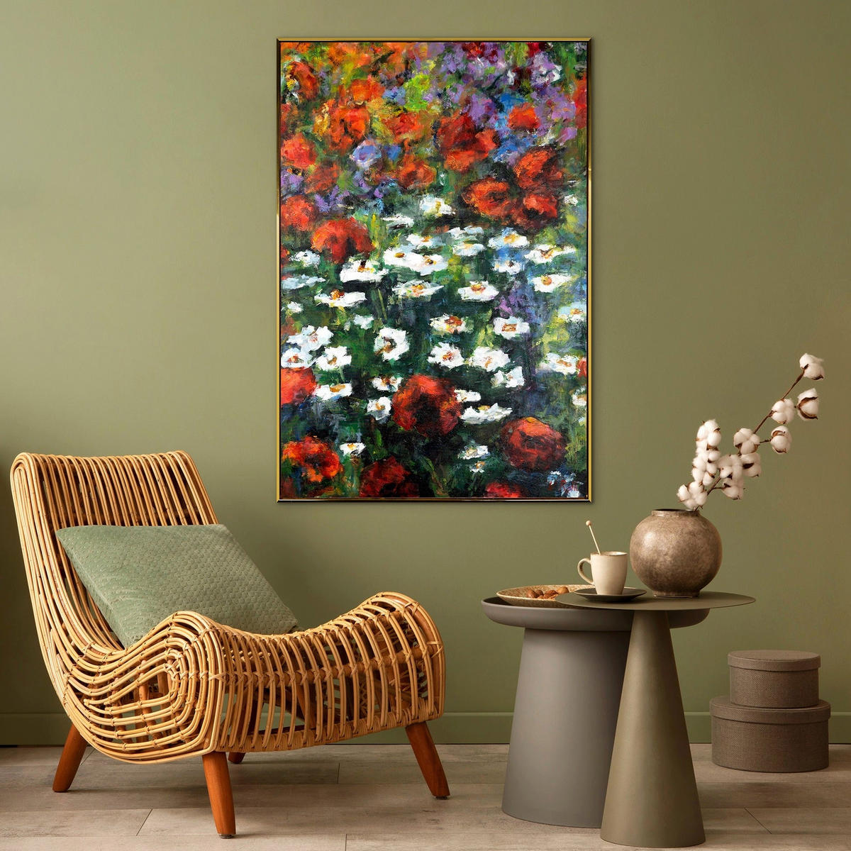 GEMÄLDE Blühende Weiten Schattenfugenrahmen Gold 120x80 cm - Goldfarben, Holz (120/80cm) - YS-art gallery