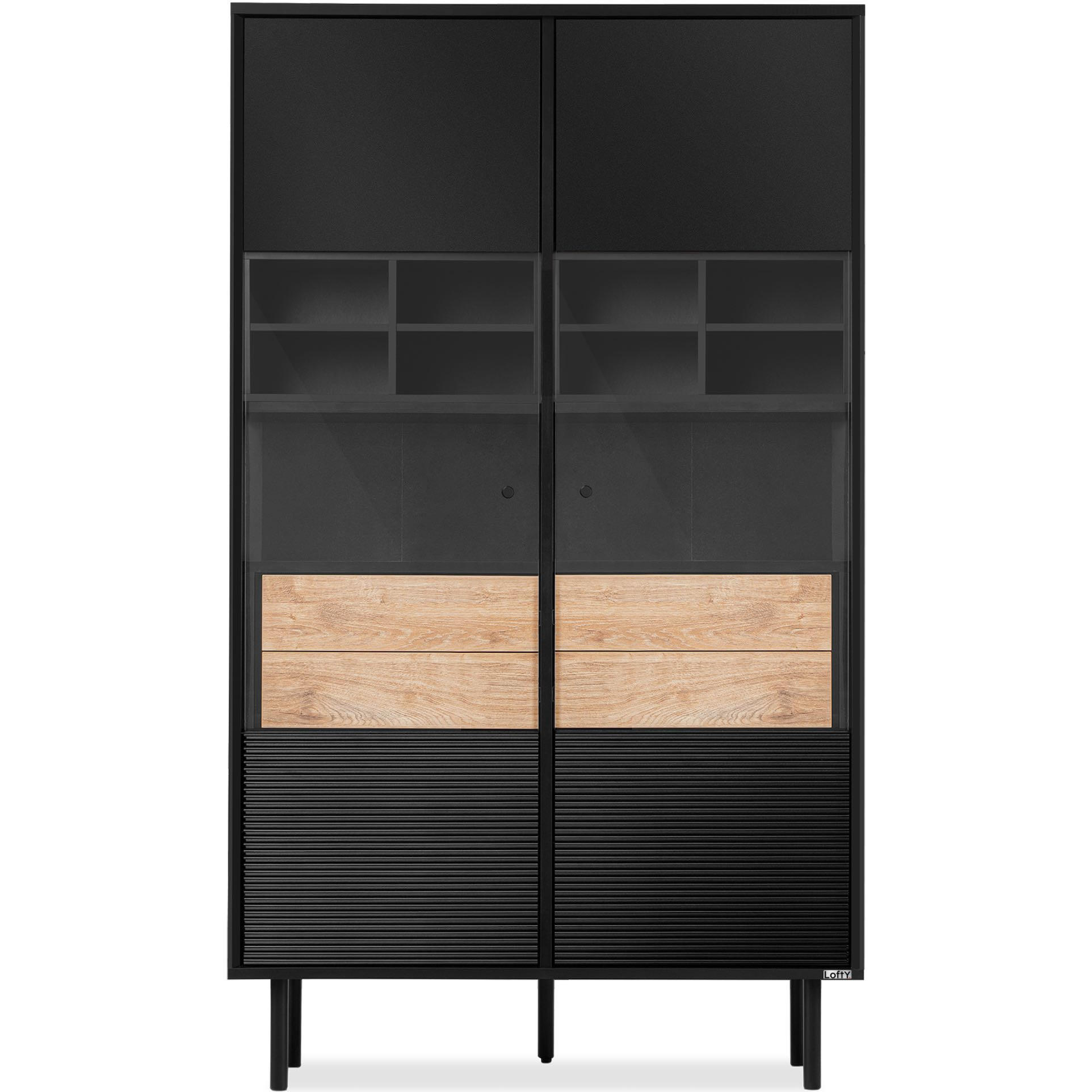 VITRINENSCHRÄNK LOFTY Kreuzeinlage, schwarz / Eiche natur - Eichefarben/Schwarz, Holzwerkstoff (102/174/41cm) - KONSIMO®