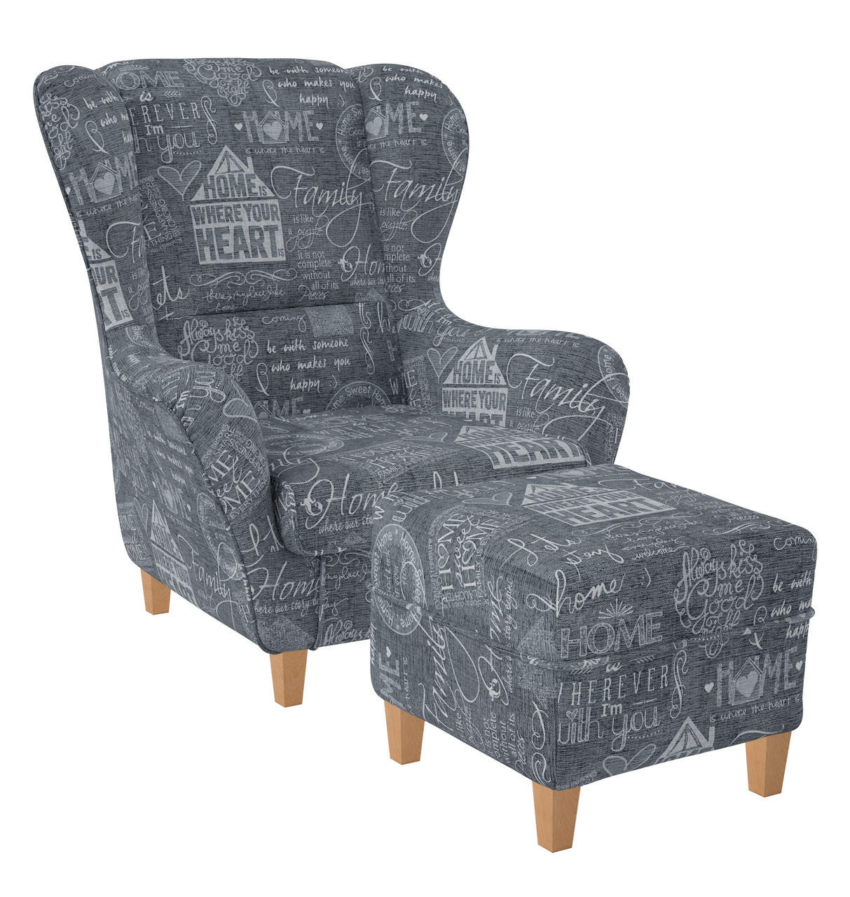 OHRENSESSEL Sofia Relaxsessel mit Hocker | Design Helsinki Grau - Grau, Textil (920/680/950cm) - Supellex