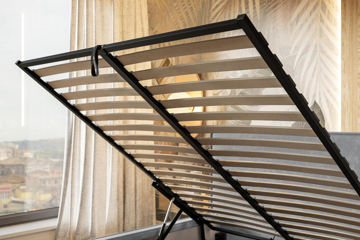 BETT 120x200 - Polsterbett mit Bettkasten und Metallrahmen - Modern Betten - Hochwertiger Poso-Stoff - Kollektion Milano - Grau - Dunkelgrau, Holz/Textil (120/200cm) - Alpi-Möbel