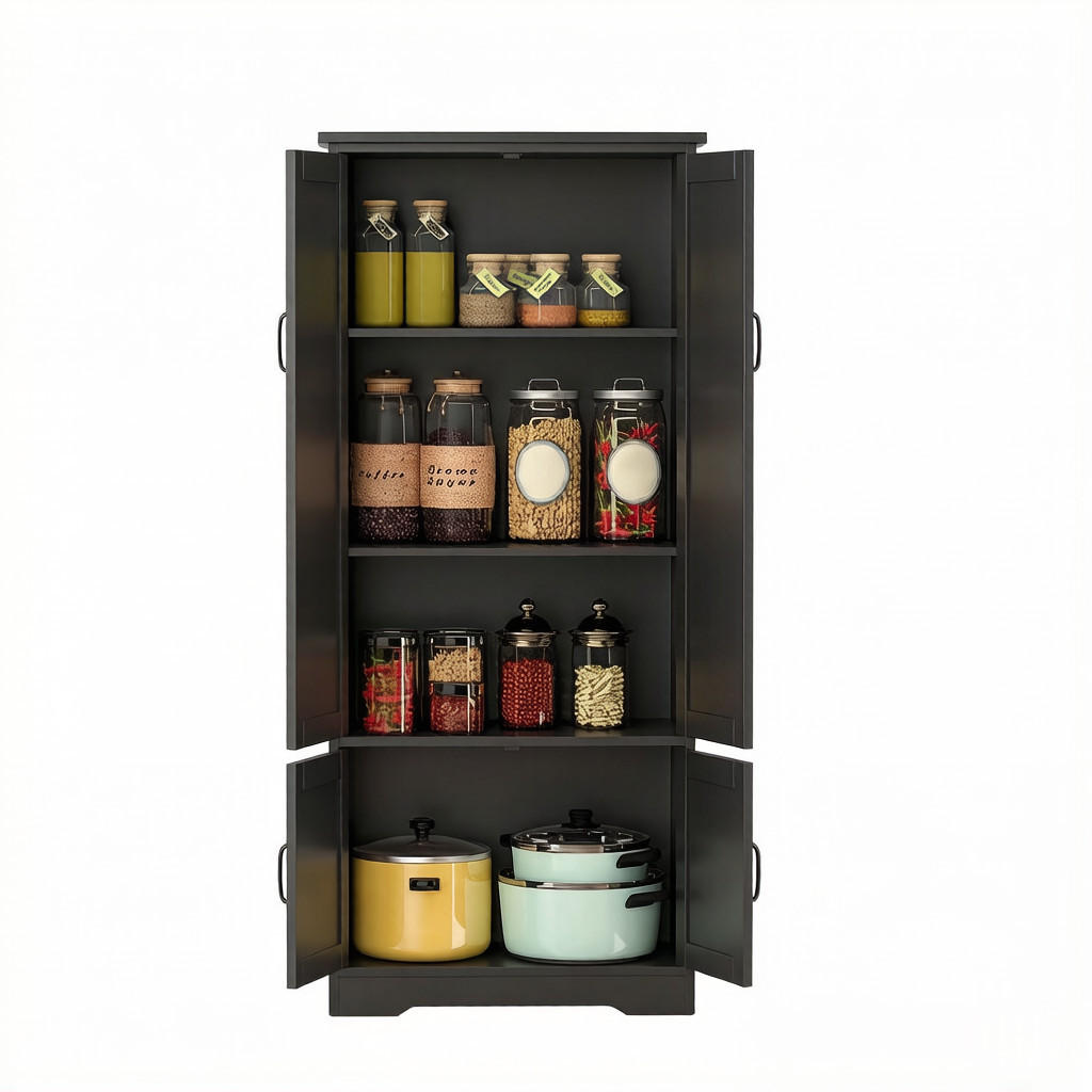 HIGHBOARD DE-38811 60/30/123 cm, 2 Türen und 3 Regale Schwarz - Schwarz, Holzwerkstoff (60/123/30cm) - ComfortXL