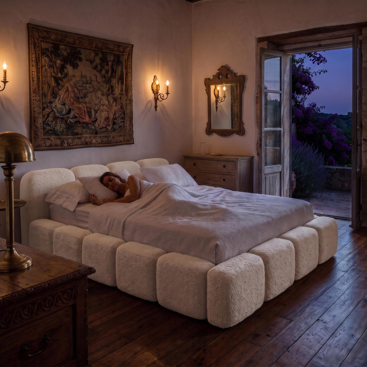 POLSTERBETT SUENO 180x200 cm in Creme, gepolstertes Kopfteil, Metalllattenrost, Bettkasten, Bouclé-Stoff - Creme/Naturfarben, Holz/Textil (180/200cm) - Muffo