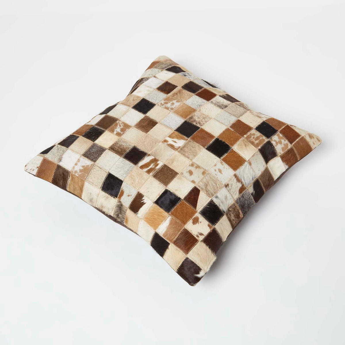 PATCHWORK-KISSEN Fell & Leder 45/45 cm kariert - Multicolor, Leder/Textil (45/45cm) - Homescapes