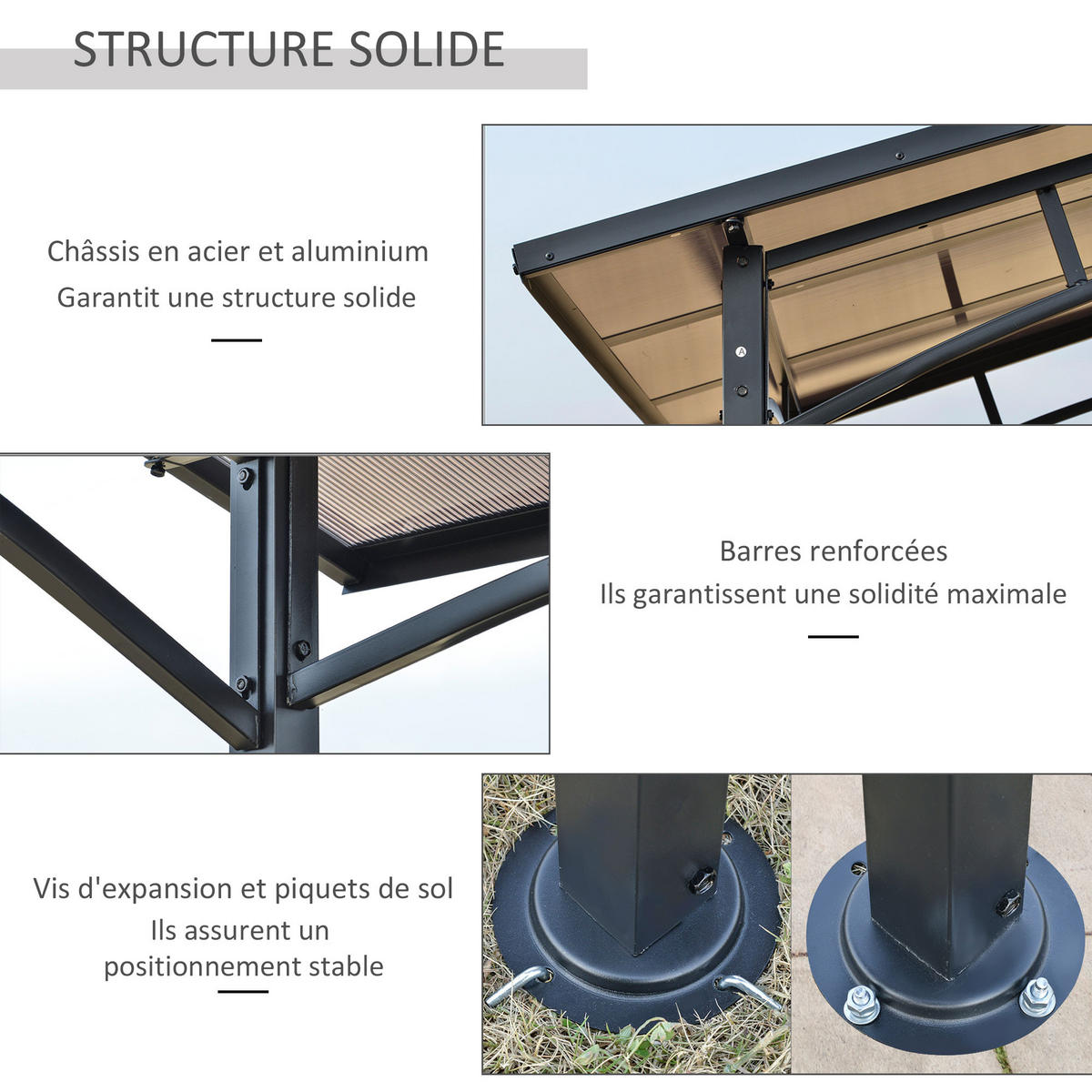 PAVILION DE-12562 2,5/1,5 m mit 2 Ablagen Schwarz - Schwarz, Metall (149/230/246cm) - ComfortXL