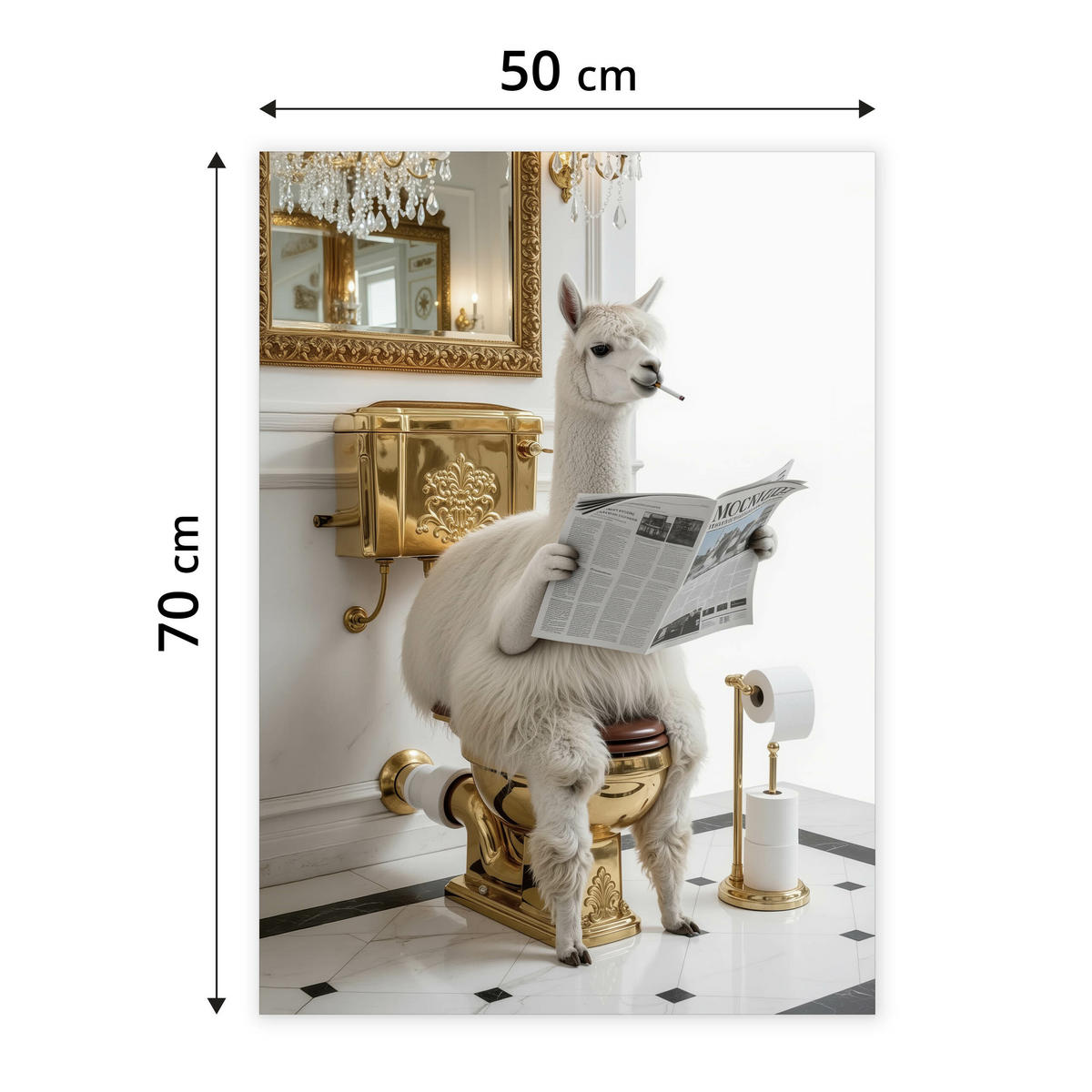 POSTER für Badezimmer WC LAMA mit Zeitung auf Toilette Glamour Abstraktion 50x70cm - Gelb/Beige, Papier (50/70/70cm) - Muralo