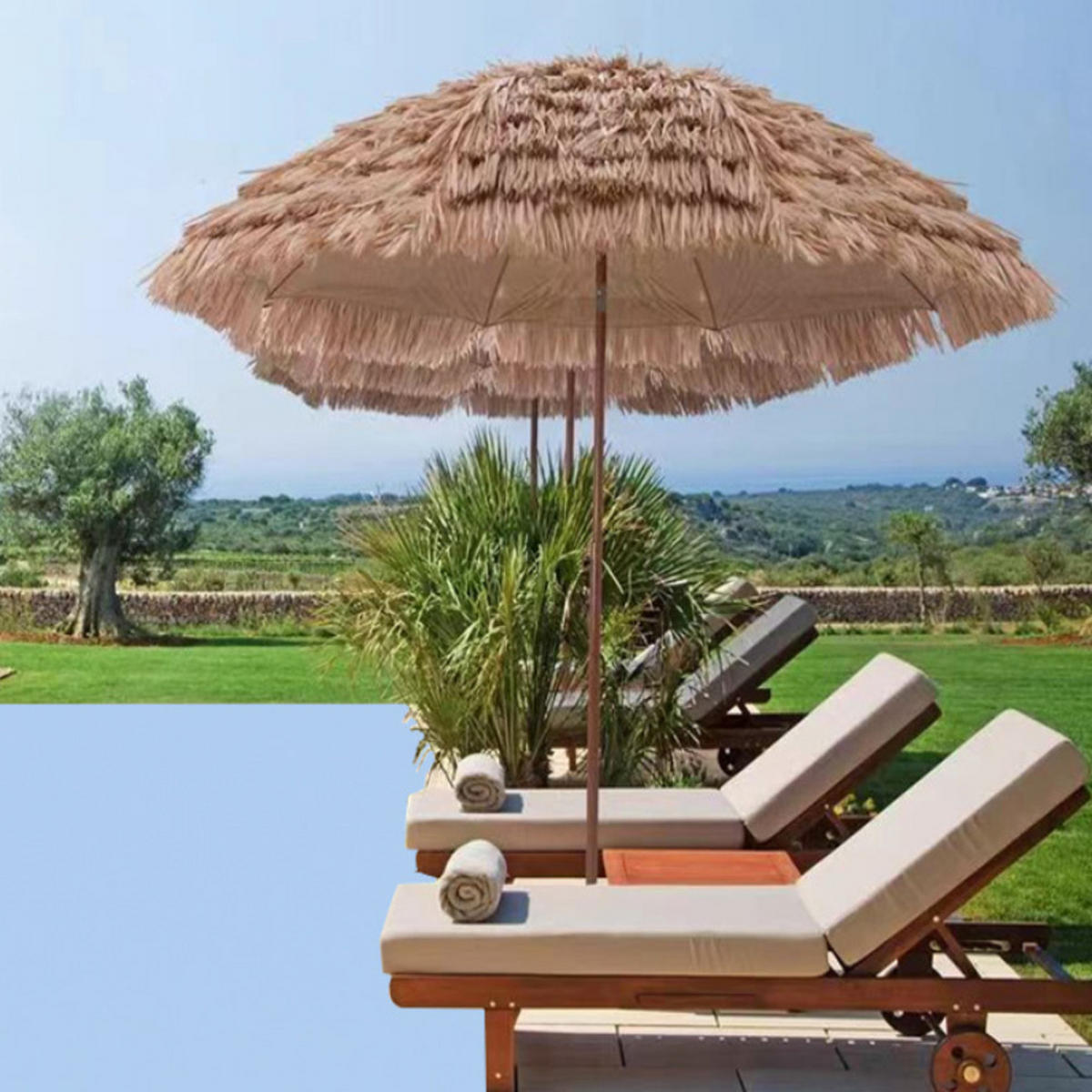 SONNENSCHIRM,STROH & Stahl,Hellbraun, 2 m Durchmesser Unterseite - Braun, Naturmaterialien (200/200cm) - Authentics