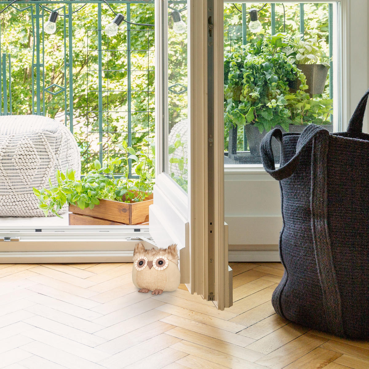 DÖRRSTOPP Brun uggla textil 21x22x19 cm - Ljusbrun, Textil/Naturmaterial (22/19cm) - Relaxdays