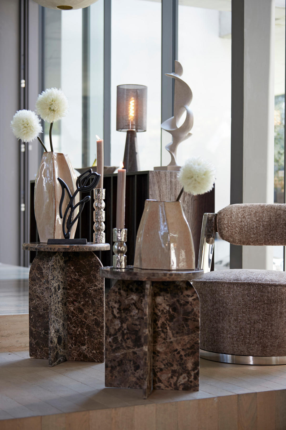 BEISTELLTISCH Otinia Braun Ø41/48 cm - Braun, Stein (41/41/48cm) - Light & Living