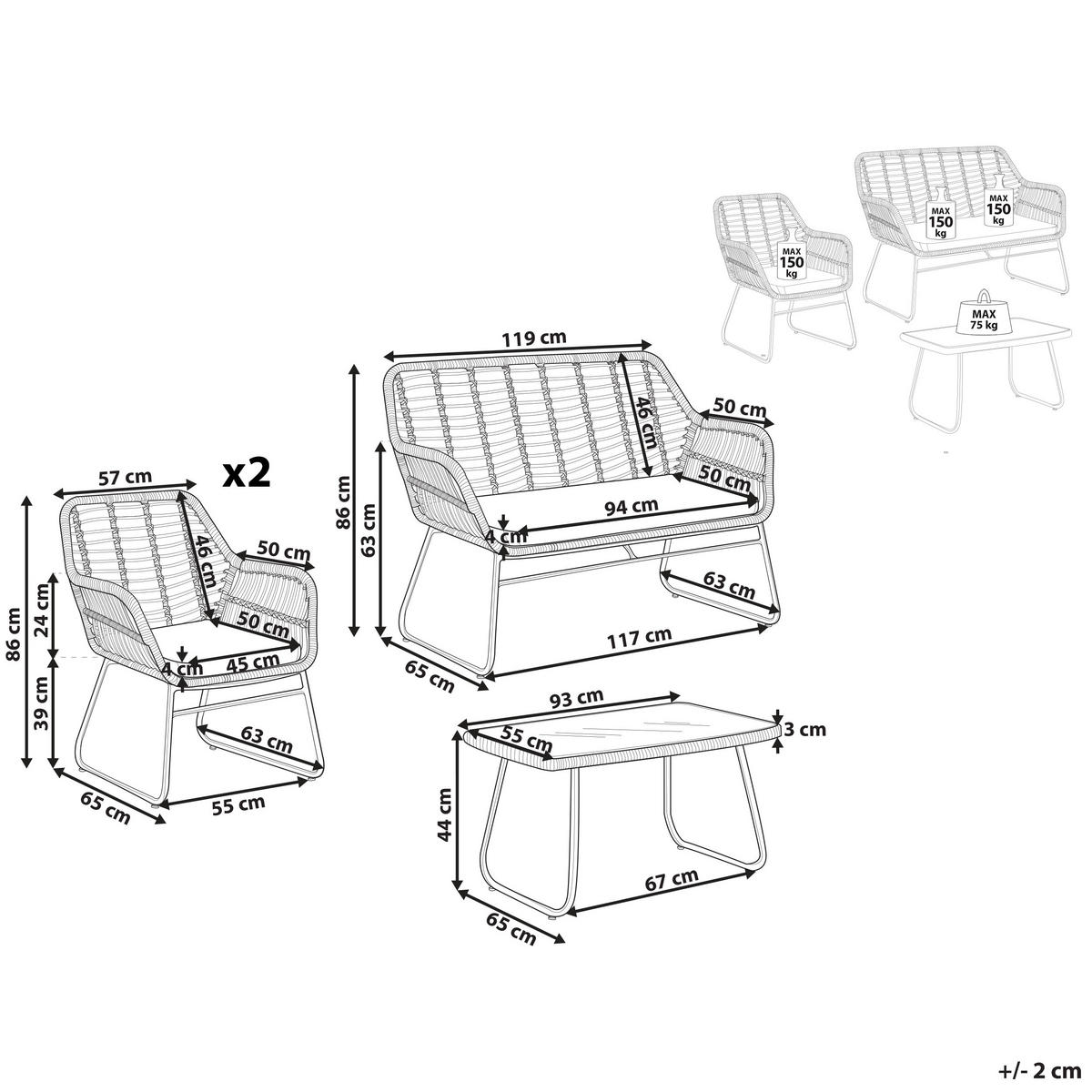 LOUNGE-SET 4-sitzer Rattan Beige Minori - Beige, Kunststoff - Beliani