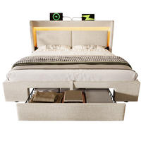 POLSTERBETT 160/200 cm Beige mit LED-Beleuchtung, Stauraum und Matratze - Beige, Textil (160/200cm) - Flora Grace