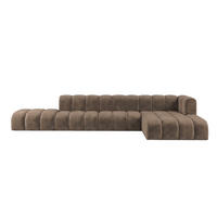 ECKSOFA Modulares In L-Form Mit Hocker, Velvet-Stoff Riviera, Braun, Rechts, GRAND - Braun, Holz (386/179cm) - Kaiser Möbel