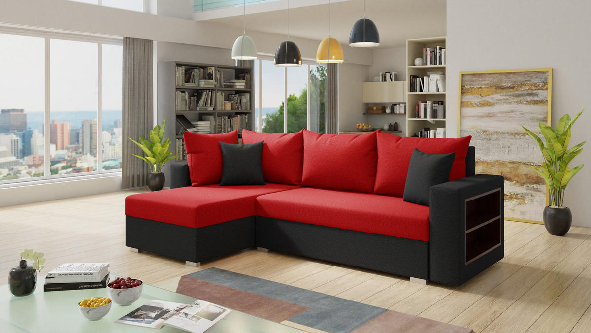 ECKSOFA Lord, Seite: Links - Rot/Schwarz, Holz/Textil (238/141cm) - Sofnet