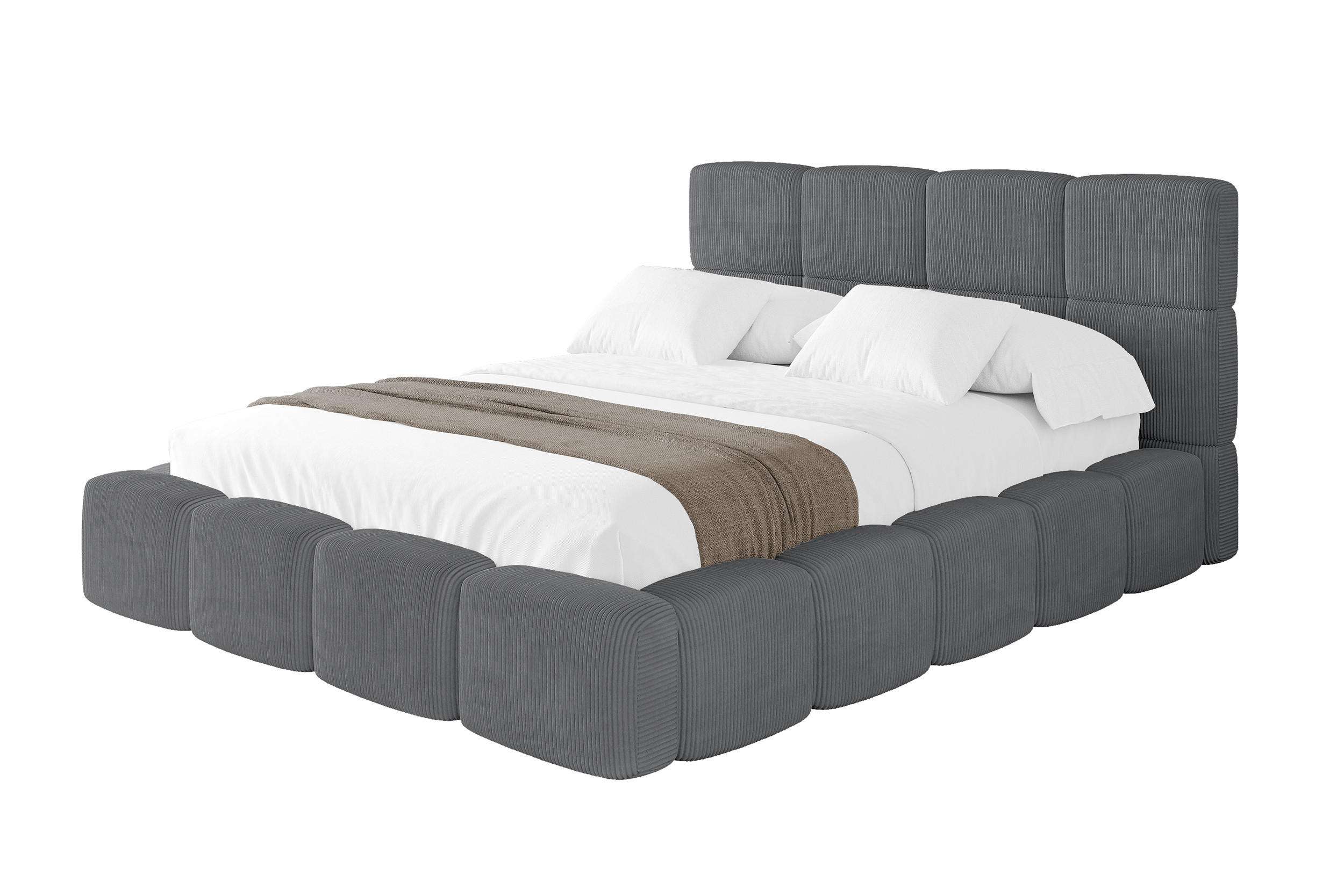 POLSTERBETT mit Bettkasten und Lattenrost, Bett mit Matratze H3/H4, Kopfteil, Boxbett, Doppelbett mit Stauraum - NATA 160x200 Dunkelgrau - Chromfarben, Holzwerkstoff/Textil (160/200cm) - ALTDECOR