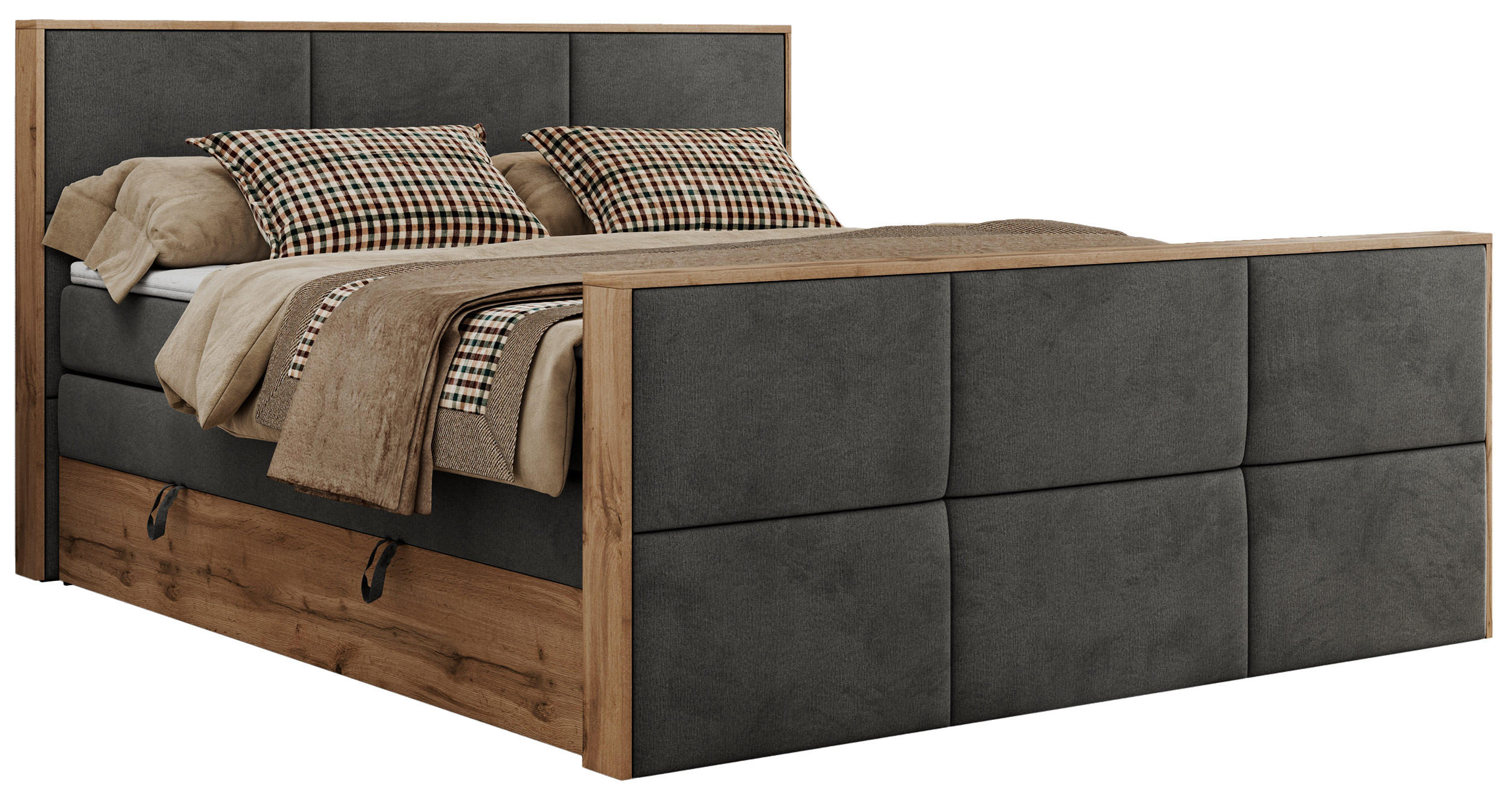 BOXSPRINGBETT ALBERO 2 KING DUO 120/200 Dunkelgrau Velvet - H3 - Dunkelgrau, Holz/Textil (120/200cm) - MKS