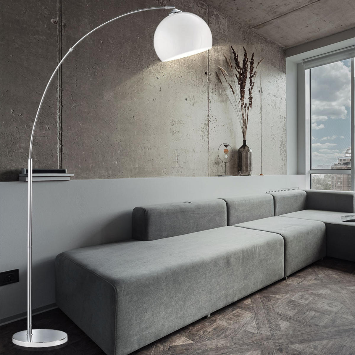 LED STEHLEUCHTE Metall Silber Grau - Silberfarben, Metall (6/110/180cm)