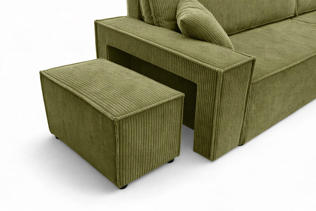ECKSOFA Mit Schlaffunktion Und Pouf, Cordstoff Poso, Olive, Rechts, Best L Mit Pouf - Olivgrün, Holz (244/145cm) - Kaiser Möbel