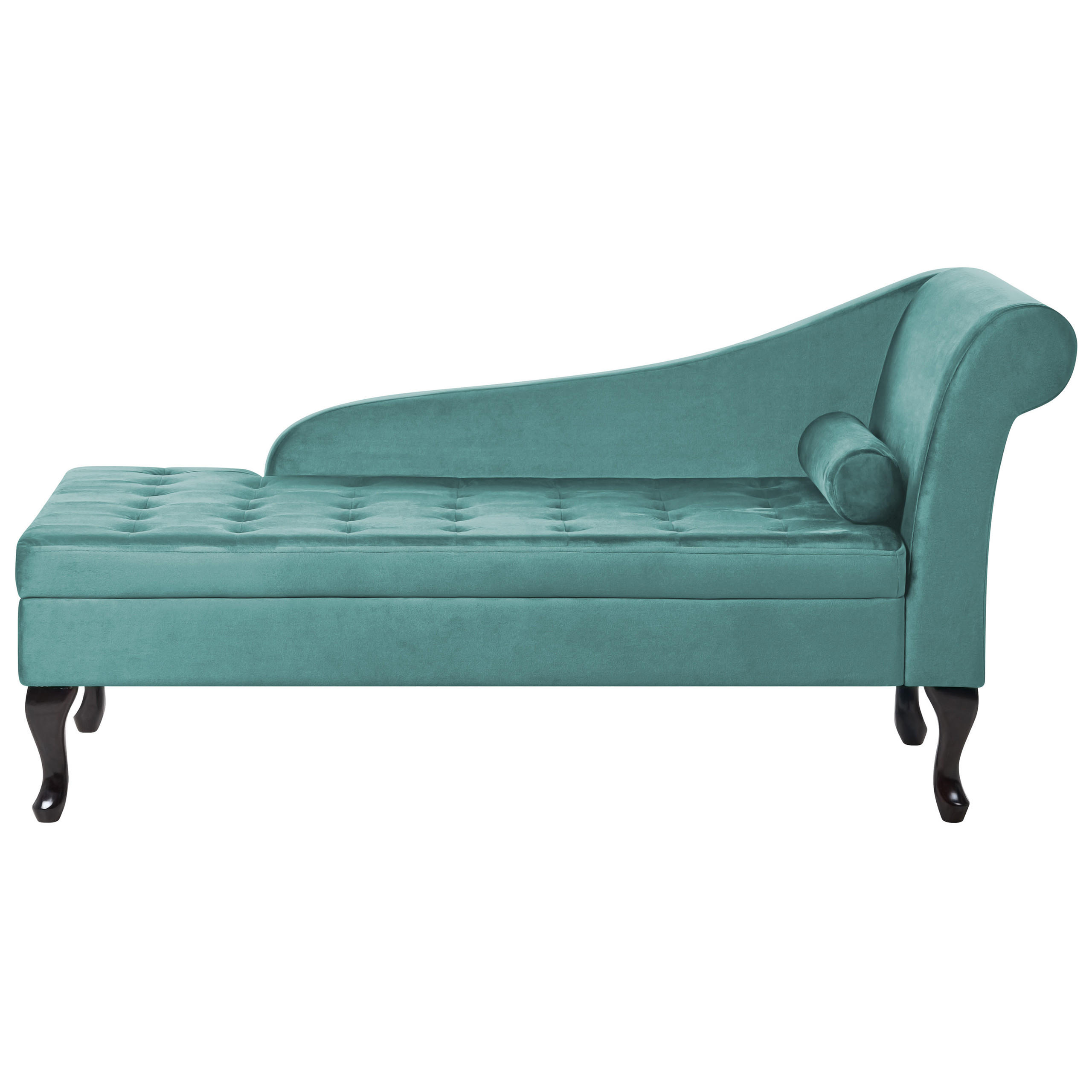 CHAISELONGUE Samtstoff blaugrün mit Bettkasten rechtsseitig Pessac - Blau/Schwarz, Textil (145/71/62cm) - Beliani