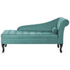 CHAISELONGUE Samtstoff blaugrün mit Bettkasten rechtsseitig Pessac - Blau/Schwarz, Textil (145/71/62cm) - Beliani