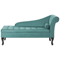 CHAISELONGUE Samtstoff blaugrün mit Bettkasten rechtsseitig Pessac - Blau/Schwarz, Textil (145/71/62cm) - Beliani