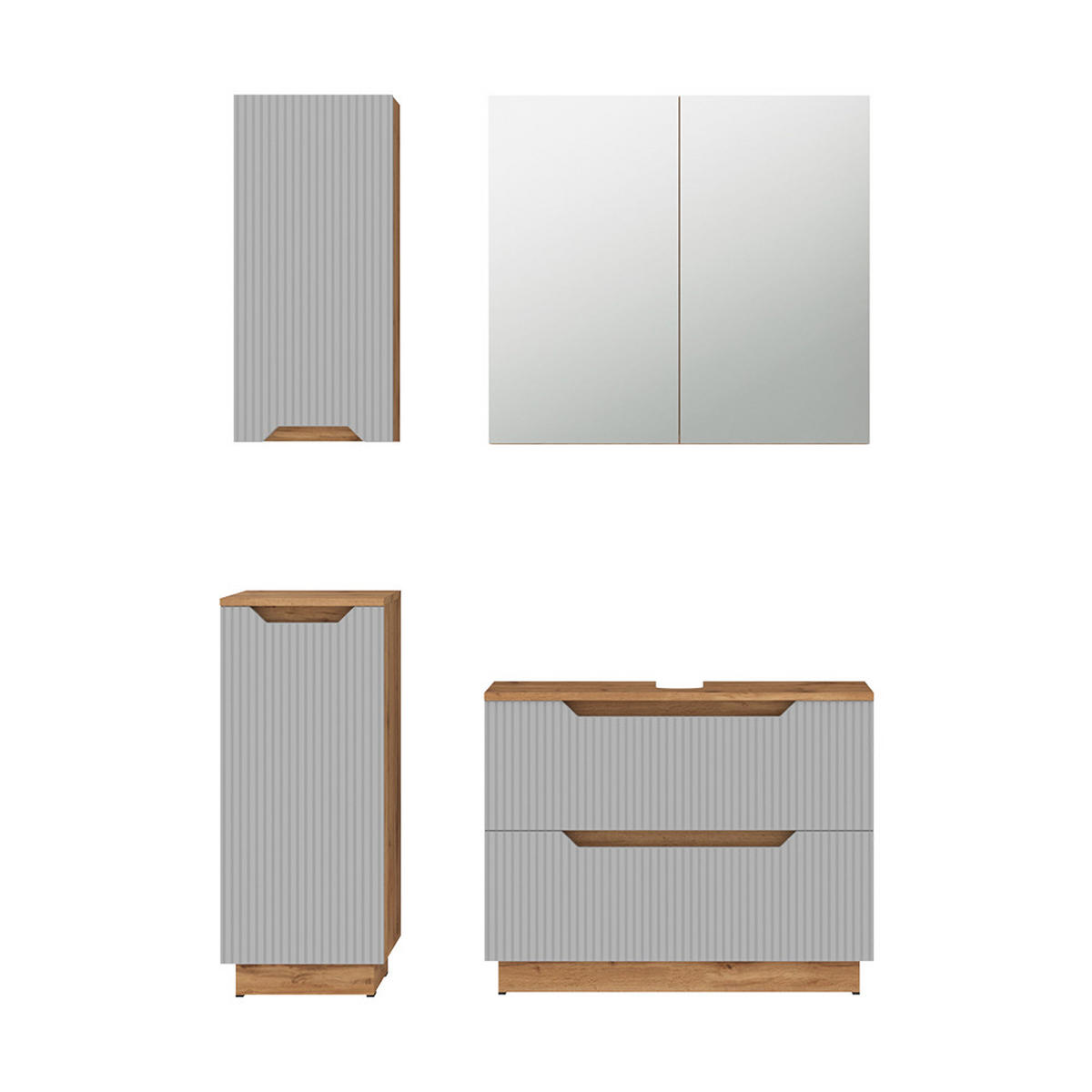 BADMÖBEL-SET Lotta Eiche/grau gestreift 4 Teile - Eichefarben/Grau, Holzwerkstoff (79.6/62.5/32cm) - Vicco