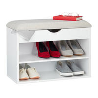 SCHUHBANK - Weiß, Holzwerkstoff/Textil (62/45/30cm) - Relaxdays