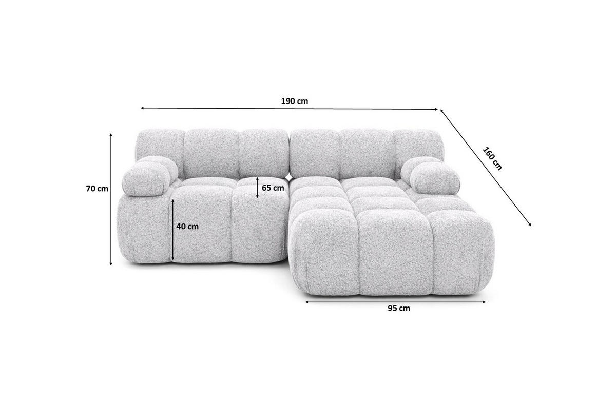 ECKSOFA L-form Mini Modular, Bouclé-Stoff Abriamo, Hellgrau, Rechts, Selia - Hellgrau, Holz (190/160cm) - Kaiser Möbel