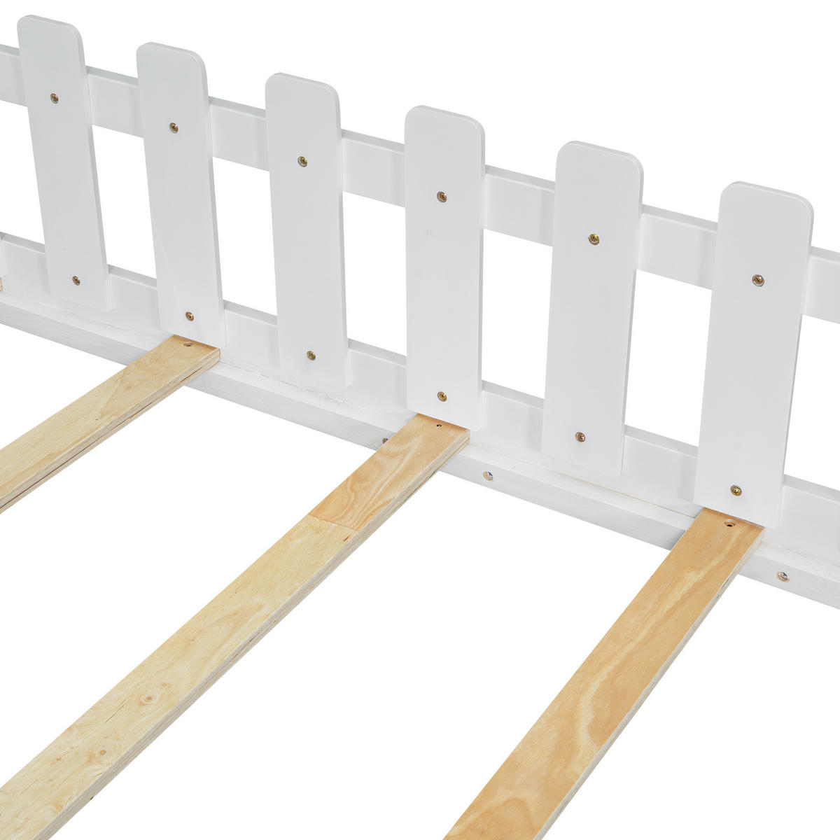 FLACHBETT 140x200cm Weiß Kiefer Kinderbett Hausleiste Geländer - Weiß, Holz (140/200cm) - FLIEKS