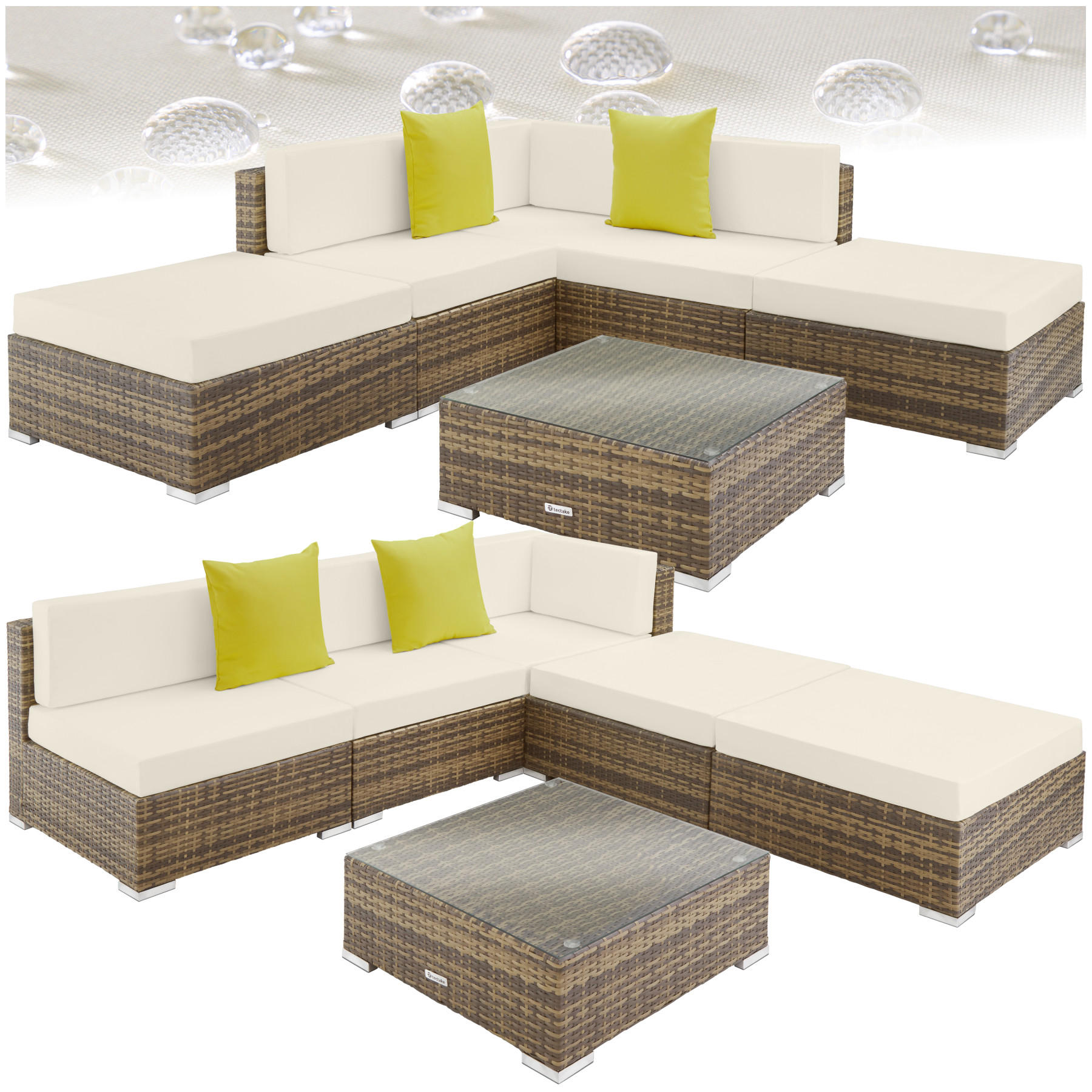 RATTANLOUNGE Paris,mit Sicherheitsglasplatte,natur - Naturfarben, Kunststoff - tectake