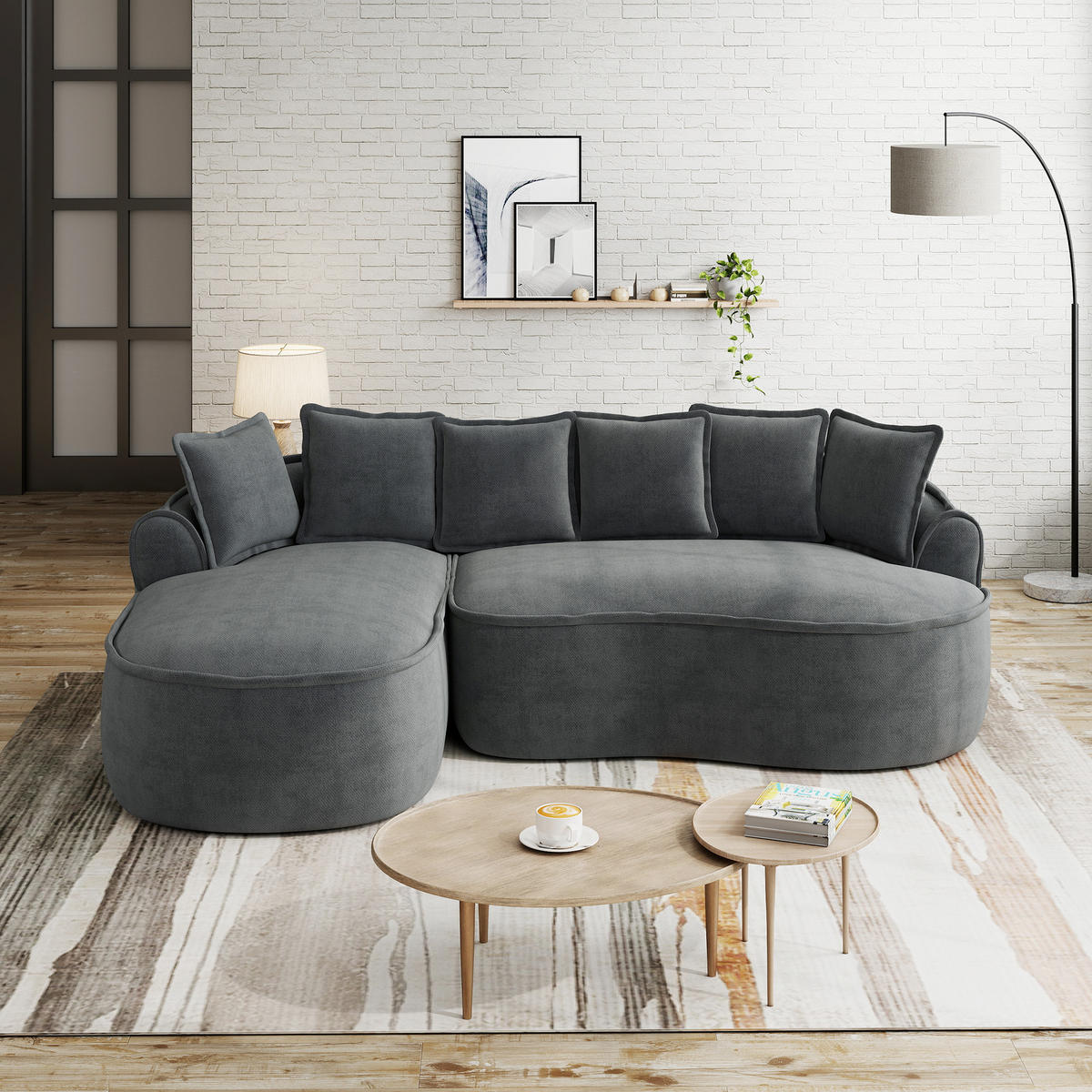 3-SITZER Sofa 252x164x67 cm aus Chenille-Stoff rahmenlos multifunktional, grau - Grau, Textil (164/67/252cm)