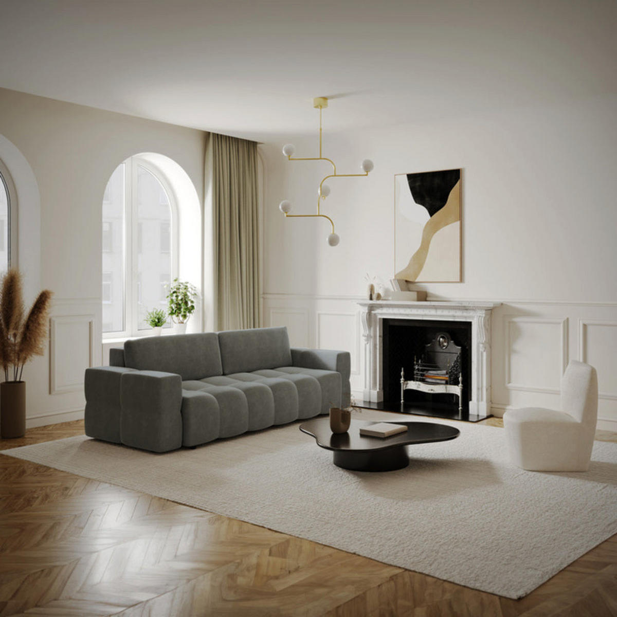 SCHLAFSOFA GERADE Samt Graphitgrau 247cm - Graphitfarben/Grau, Textil (247/90/102cm) - Sia Home